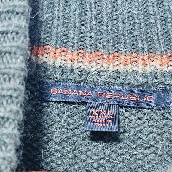 Banana Republic Sweater Men's Size XXL Wool Alpaca 1/2 Zip Olive Green Preppy - Picture 5 of 7